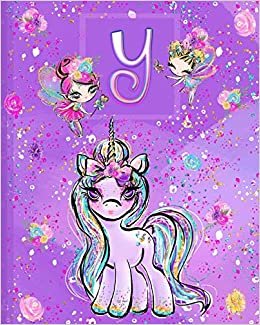 okumak Y: Unicorn Composition Notebook Wide Ruled | Monogrammed Initial Y