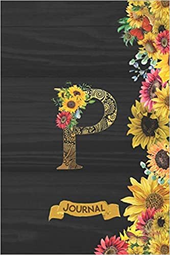 okumak P Journal: Spring Sunflowers Journal Monogram Initial P Lined and Dot Grid Notebook | Decorated Interior