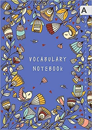 okumak Vocabulary Notebook: A5 Notebook 3 Columns Medium | A-Z Alphabetical Sections | Bird Mini Heart Floral Frame Design Blue