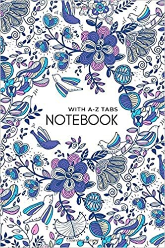 okumak Notebook with A-Z Tabs: 4x6 Lined-Journal Organizer Mini with Alphabetical Section Printed | Fantasy Flower Bird Design White