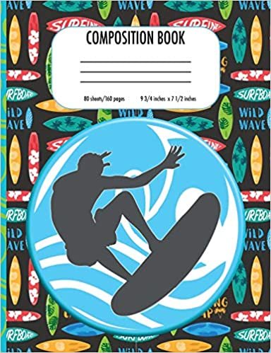okumak Composition Book: Surfing Notebook for Boys, Elementary School, Wide-Ruled Notebook, 160 pages, 9.75&quot; x 7.5&quot;