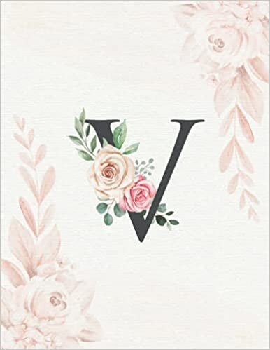 okumak V: Monogram Initial V College Ruled Notebook for Women and Girls, Vintage Watercolor Floral 8.5 x 11