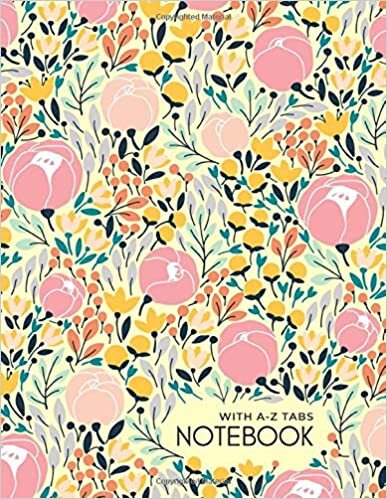 okumak Notebook with A-Z Tabs: 8.5 x 11 Lined-Journal Organizer Large with Alphabetical Sections Printed | Pretty Flower Garden Design Yellow