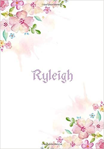 okumak Ryleigh: 7x10 inches 110 Lined Pages 55 Sheet Floral Blossom Design for Woman, girl, school, college with Lettering Name,Ryleigh