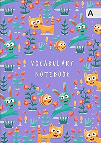 okumak Vocabulary Notebook: B6 Notebook 2 Columns Small with A-Z Alphabetical Tabs Printed | Cute Animal and Flower Design Blue-Violet