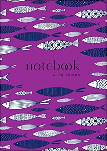 okumak Notebook with Index: A4 Lined-Journal Organizer Large with A-Z Alphabetical Sections | Monochrome Ornamental Fish Design Purple
