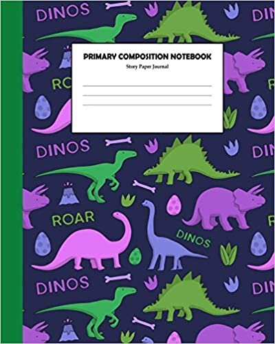okumak Primary Composition Notebook Story Paper Journal: Composition Book | Dotted Midline with Picture Box | Grades K-2 School Practice Notebook | 110 Story ... Draw and Write | Dinosaur Writing Journals