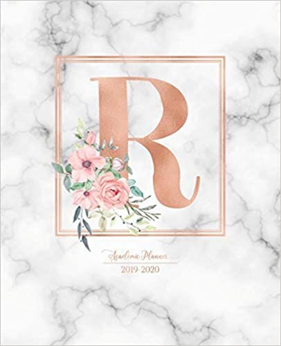okumak Academic Planner 2019-2020: Rose Gold Monogram Letter R with Pink Flowers over Marble Academic Planner July 2019 - June 2020 for Students, Moms and Teachers (School and College)
