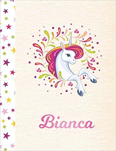 okumak Bianca: Unicorn Personalized Custom K-2 Primary Handwriting Pink Blank Practice Paper for Girls, 8.5 x 11, Mid-Line Dashed Learn to Write Writing Pages
