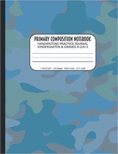 okumak Primary Composition Notebook | Handwriting Practice Journal Kindergarten &amp; Grades K-2/K-3: Blue Camouflage Handwriting Practice Paper with 3 Lines ... Kindergarten | 120 Lined Pages | 7.44&quot;x9.69&quot;