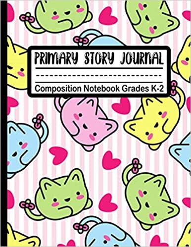 okumak primary composition notebook Cute Cat: Dotted Midline and Picture Space | Grades K-2 Composition School Exercise Book | Kitten Notebooks For Girls