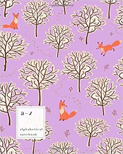 okumak A-Z Alphabetical Notebook: 8x10 Large Ruled-Journal with Alphabet Index | Cute Winter Fox Forest Cover Design | Pastel Purple