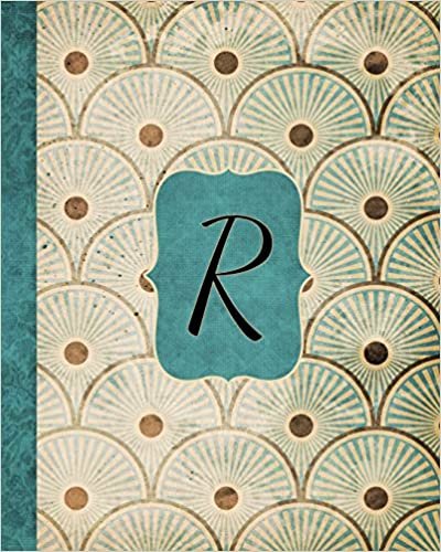 okumak R: Antique Aqua Pattern Journal, Monogram Initial Letter R, Gratitude Interior Pages