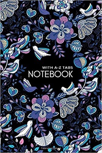 okumak Notebook with A-Z Tabs: 4x6 Lined-Journal Organizer Mini with Alphabetical Section Printed | Fantasy Flower Bird Design Black