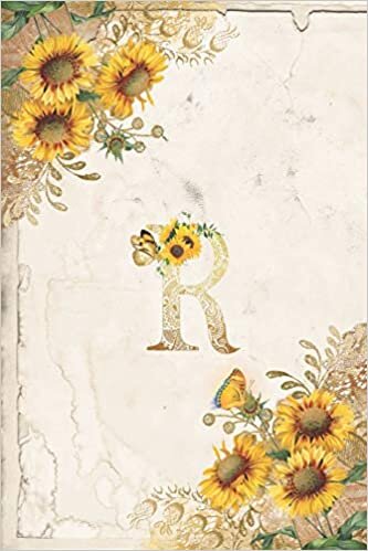 okumak Vintage Sunflower Notebook: Sunflower Journal, Monogram Letter R Blank Lined and Dot Grid Paper with Interior Pages Decorated With More Sunflowers:Small