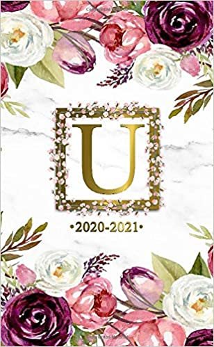 okumak U 2020-2021: Two Year 2020-2021 Monthly Pocket Planner | Marble &amp; Gold 24 Months Spread View Agenda With Notes, Holidays, Password Log &amp; Contact List | Watercolor Floral Monogram Initial Letter U