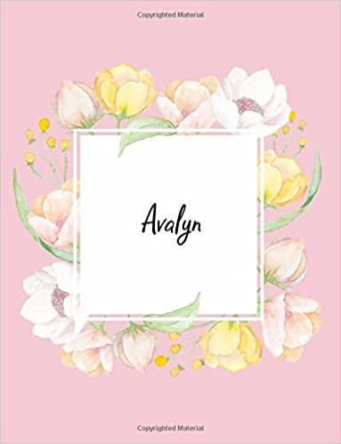 okumak Avalyn: 110 Ruled Pages 55 Sheets 8.5x11 Inches Water Color Pink Blossom Design for Note / Journal / Composition with Lettering Name,Avalyn