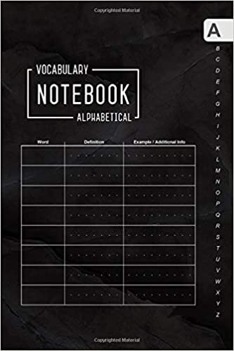 okumak Vocabulary Notebook Alphabetical: 6x9 Medium Notebook 3 Columns with A-Z Tabs Printed | Marble Black Design