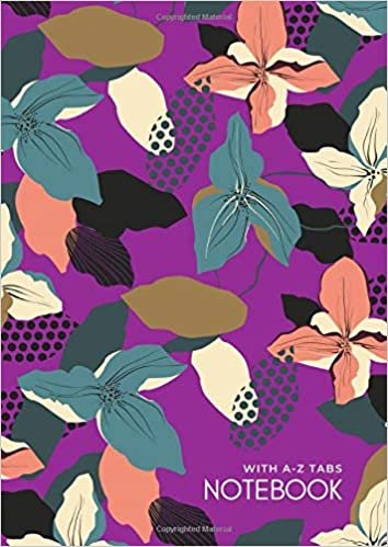 okumak Notebook with A-Z Tabs: A4 Lined-Journal Organizer Large with Alphabetical Sections Printed | Abstract Form Flower Design Purple
