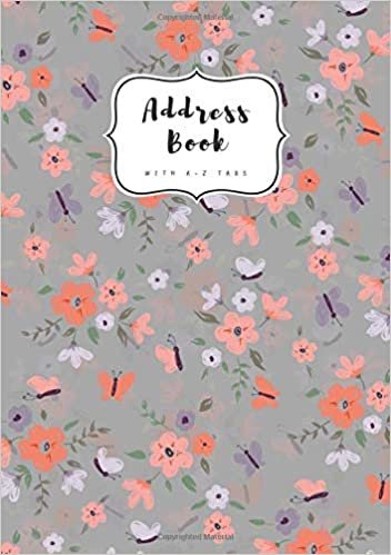 okumak Address Book with A-Z Tabs: B5 Contact Journal Medium | Alphabetical Index | Large Print | Little Flower Butterfly Design Gray