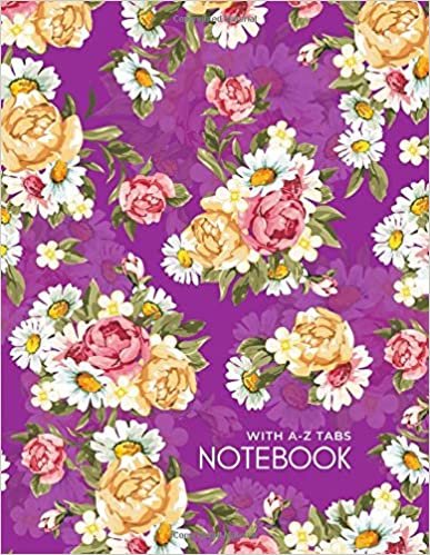 okumak Notebook with A-Z Tabs: 8.5 x 11 Lined-Journal Organizer Large with Alphabetical Sections Printed | Peony and Daisy Flower with Shadow Design Purple
