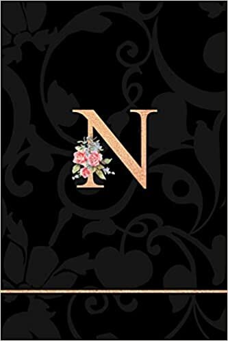 okumak N: Letter N Monogram Floral Journal, Pink Flowers on Elegant Black, Personal Name Initial Personalized Journal, 6x9 inch blank lined college ruled notebook diary, perfect bound, Soft Cover