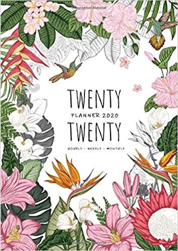 okumak Twenty Twenty, Planner 2020 Hourly Weekly Monthly: A4 Large Journal Organizer with Hourly Time Slots | Jan to Dec 2020 | Tropical Flower Hummingbird Design White