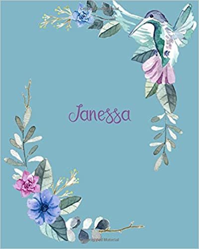 okumak Janessa: 110 Pages 8x10 Inches Classic Blossom Blue Design with Lettering Name for Journal, Composition, Notebook and Self List, Janessa