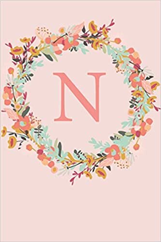 okumak N: A Pink Floral Wreath Monogram Sketchbook | 110 Sketchbook Pages (6 x 9) | Floral Watercolor Monogram Sketch Notebook | Personalized Initial Letter Journal | Monogramed Sketchbook