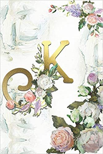 okumak K: Roses Journal, personalized monogram initial K blank lined notebook | Decorated interior pages with Roses