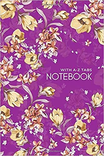okumak Notebook with A-Z Tabs: 4x6 Lined-Journal Organizer Mini with Alphabetical Section Printed | Elegant Floral Illustration Design Purple