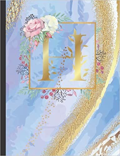 okumak Dot Grid Notebook: Marble Floral Gold Monogram Initial Letter H with Blue Marble and Gold Floral Dot grid Notebook for Women, Girls and School (7.44 in x 9.69 in)
