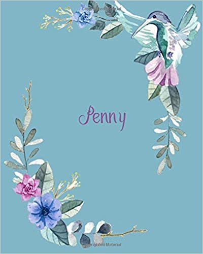 okumak Penny: 110 Pages 8x10 Inches Classic Blossom Blue Design with Lettering Name for Journal, Composition, Notebook and Self List, Penny