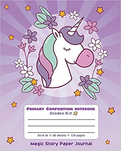 okumak Primary Composition Notebook Grades K-2 Magic Story Paper Journal: Picture drawing and Dash Mid Line hand writing paper - Flowers Unicorn Design (Primary Composition Journal Unicorn, Band 23)