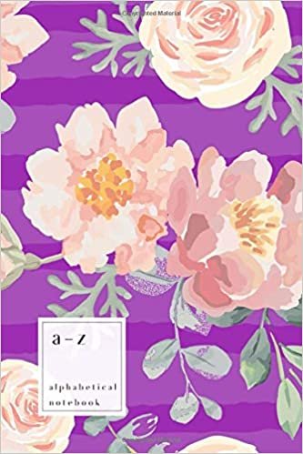 okumak A-Z Alphabetical Notebook: 6x9 Medium Ruled-Journal with Alphabet Index | Watercolor Rose Peony Flower Stripe Cover Design | Purple