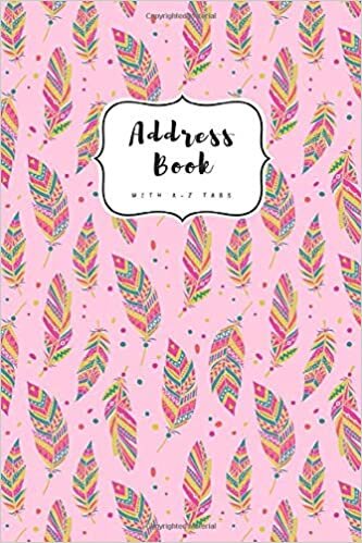 okumak Address Book with A-Z Tabs: 4x6 Contact Journal Mini | Alphabetical Index | Ethnic Feather Pattern Design Pink