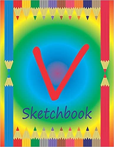 okumak V Sketchbook: Initial V monogram sketchbook for children. Pages alternate left side dot grid, right side blank. Colored pencils on cover.