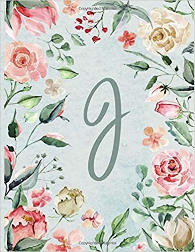 okumak Notebook 8.5”x11” Lined, Letter/Initial J, Teal Pink Floral Design (Notebook 8.5”x11” Alphabet Series – Letter J, Teal Pink Floral Design)