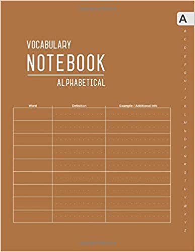 okumak Vocabulary Notebook Alphabetical: 8.5 x 11 Large Notebook 3 Columns with A-Z Tabs Printed | Smart Design Brown