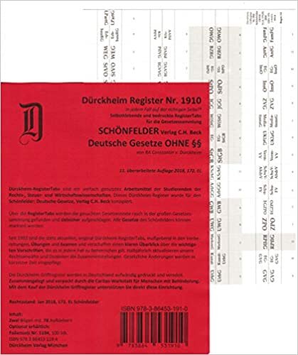 okumak SCHÖNFELDER OHNE §§ Dürckheim-Griffregister Nr. 1910 (2019/175.EL): 80 mit Gesetzesabkürzungen (BGB, StGB, ZPO) bedruckte Griffregister für die ... die Gesetzessammlung des C.H. Beck Verlag.