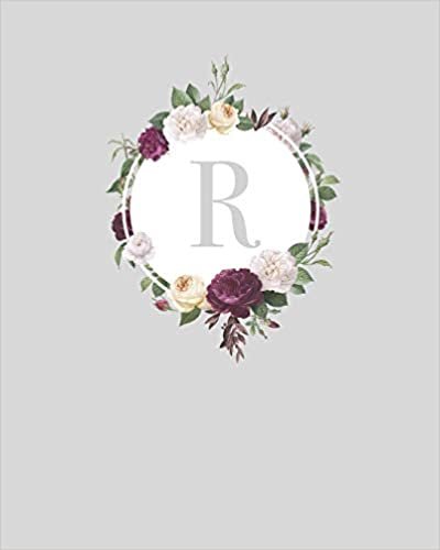 okumak R: 110 Dot-Grid Pages | Monogram Journal and Notebook with a Classic Grey Background and Vintage Floral Roses and Peonies Design | Personalized Initial Letter Journal | Monogramed Composition Notebook
