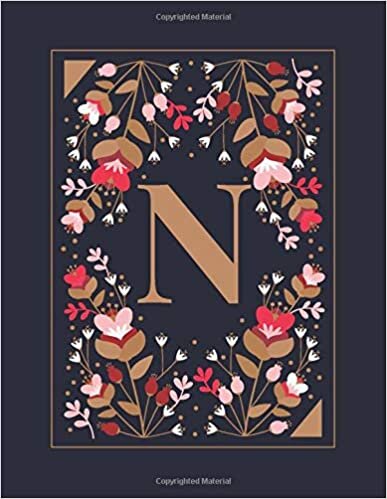 okumak N: Vintage Inspired Personalized Floral Initial N Notebook for Girls and Women - 110 Lined Pages (55 Sheets) - 8.5&quot;x11&quot; Large