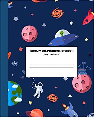 okumak Primary Composition Notebook Story Paper Journal: Grades K-2 School Exercise Notebook | Dashed Midline and Picture Space Notebook | 110 Practice Story Pages | Space Journals for Kids