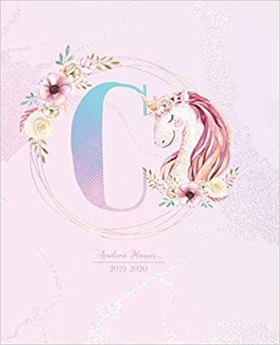 okumak Academic Planner 2019-2020: Unicorn Pink Purple Gradient Monogram Letter C with Flowers Cute Academic Planner July 2019 - June 2020 for Students, Girls and s (School and College)