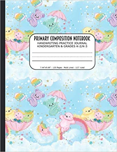 okumak Primary Composition Notebook | Handwriting Practice Journal Kindergarten &amp; Grades K-2/K-3: Handwriting Practice Paper with 3 Lines (Dotted Midline) | ... 7.44&quot;x9.69&quot; | Cute Teddy Bear Cover for Boys