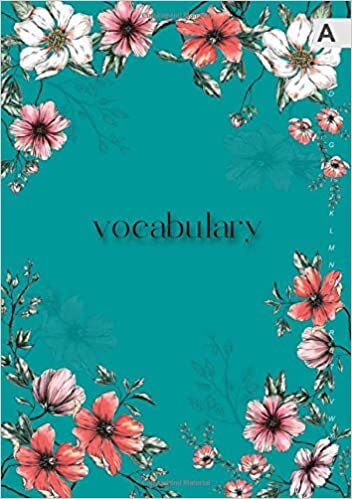 okumak Vocabulary: B5 Notebook 3 Columns Medium | A-Z Alphabetical Tabs Printed | Realistic Vintage Flower Design Teal