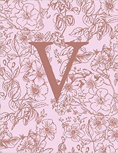okumak V: Monogram Initial Notebook For Women And Girls-Pink And Brown Floral-120 Pages 8.5 x 11