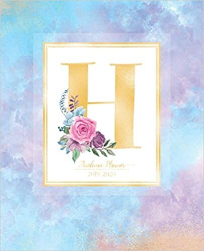 okumak Academic Planner 2019-2020: Purple Blue Watercolor Gold Monogram Letter H with Pink Flowers Academic Planner July 2019 - June 2020 for Students, Moms and Teachers (School and College)