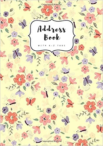 okumak Address Book with A-Z Tabs: B5 Contact Journal Medium | Alphabetical Index | Large Print | Little Flower Butterfly Design Yellow