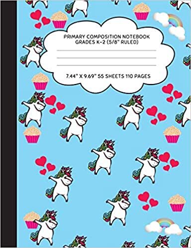 okumak Primary Composition Notebook Grades K-2 (5/8&quot; Ruled): Dabbing Unicorn Journal &amp; Doodle Diary - 112 Pages of Blank &amp; Lined Paper for Writing and Drawing
